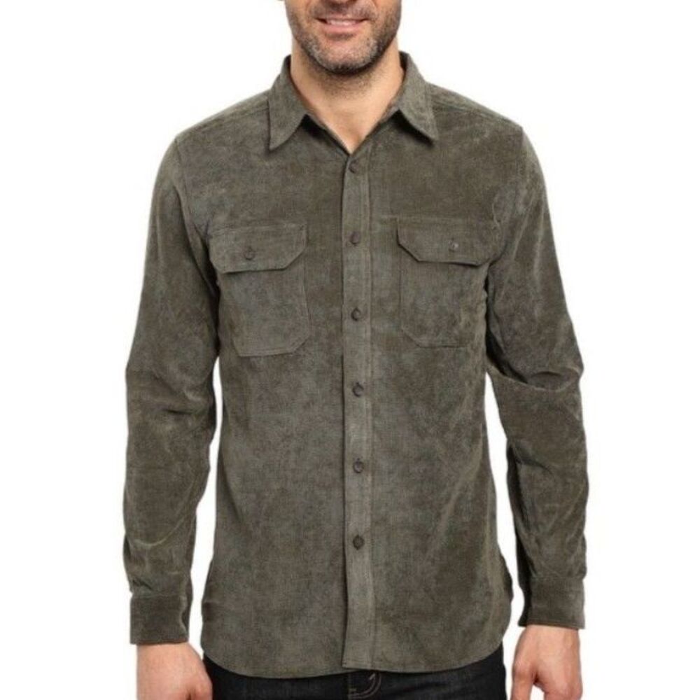 Royal Robbins NWOT Men's Gray Super Soft Grid Cord LS Button Up Shirt Size L